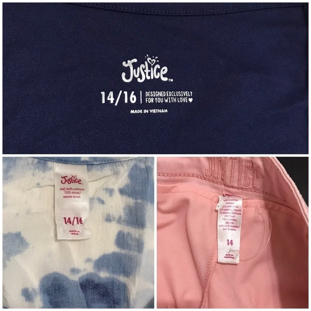 Justice 4 Piece Bundle Lace Blouse Blue Boho Blouse and Jean Skirt Size 14 14/16